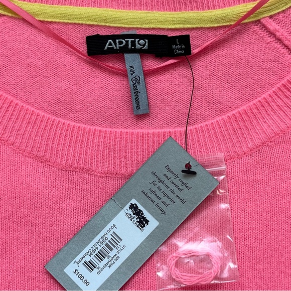 Pink 100% Cashmere Sweater Large Soft Pullover Easter New Tags Spring Luxe Neon - Picture 4 of 11